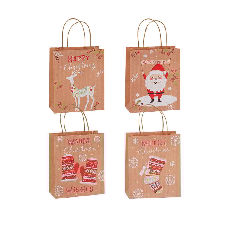 Medium Xmas Paper Bags with Handles 260x320x120mm - 48/Pack - dimensions