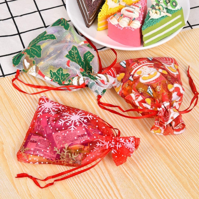 Christmas Organza Bags Mixed Patterns - 50/Pack - dimensions