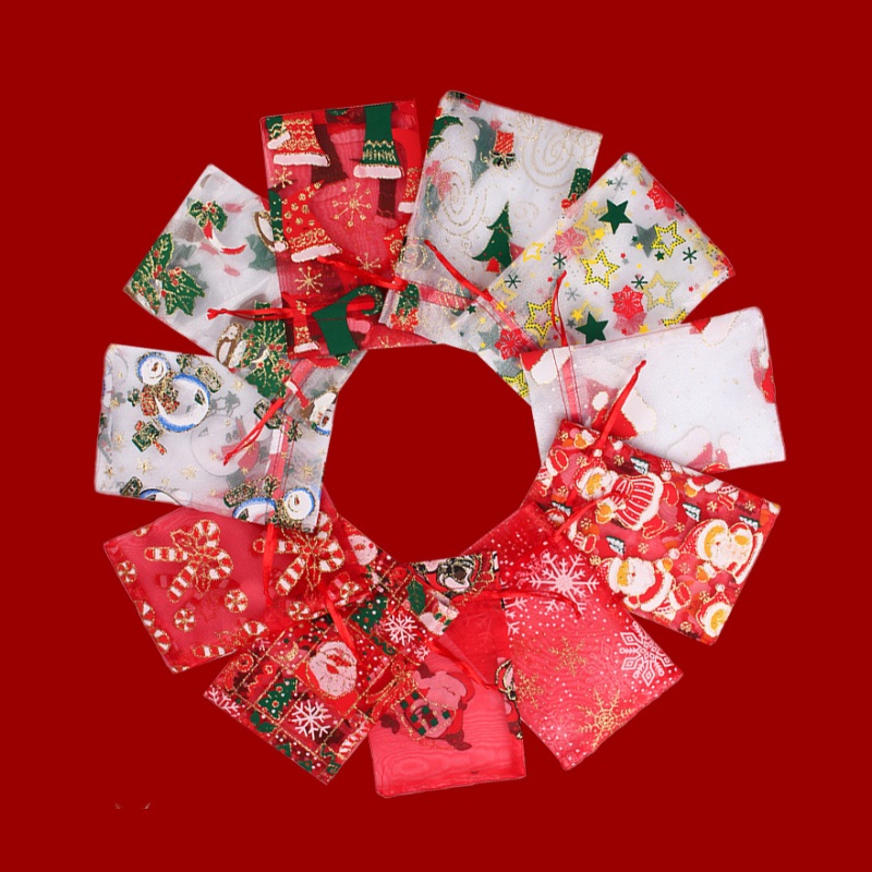 Christmas Organza Bags Mixed Patterns - 50/Pack - dimensions