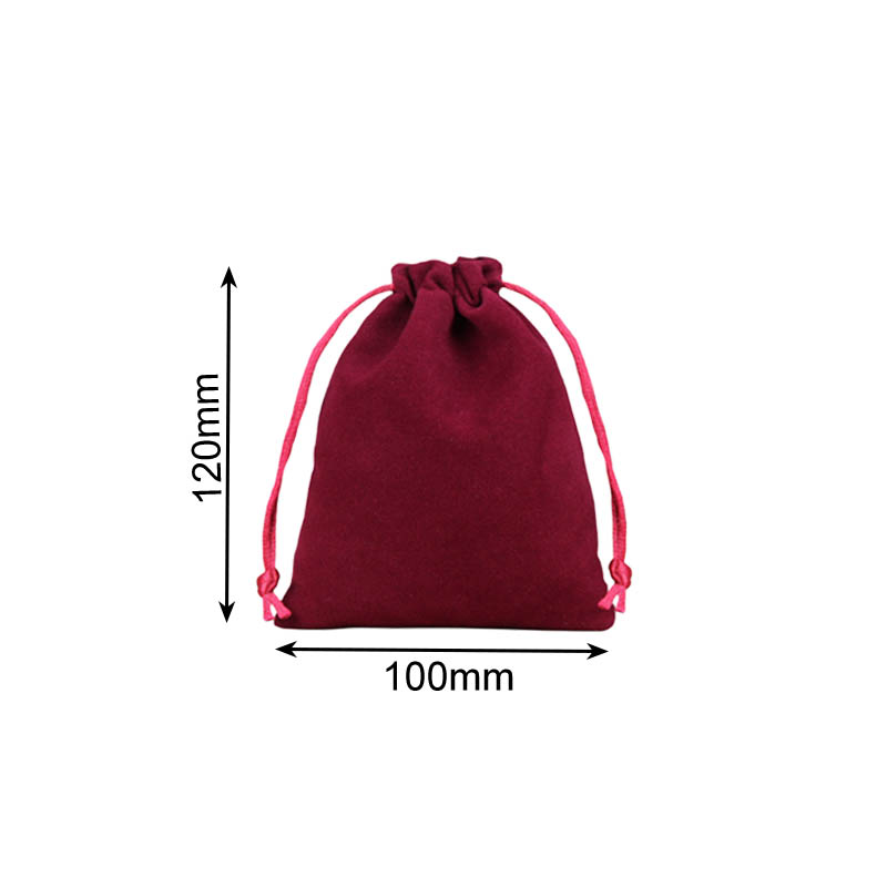 Velvet Drawstring Bags 100x120mm Burgundy - 50/Pack - dimensions