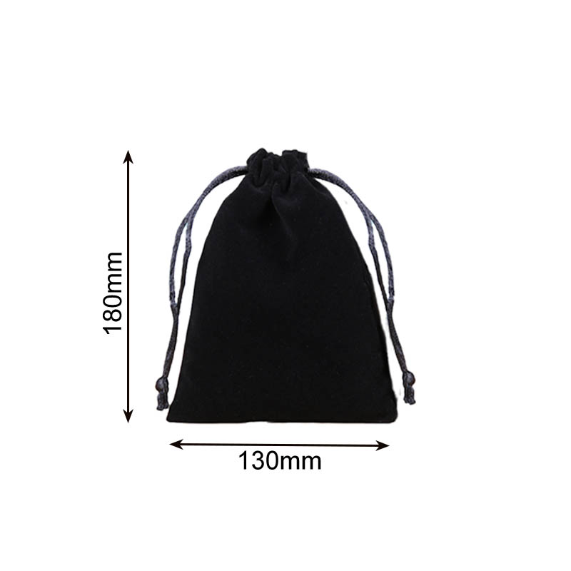 Velvet Drawstring Bags 130x180mm Black - 50/Pack - dimensions