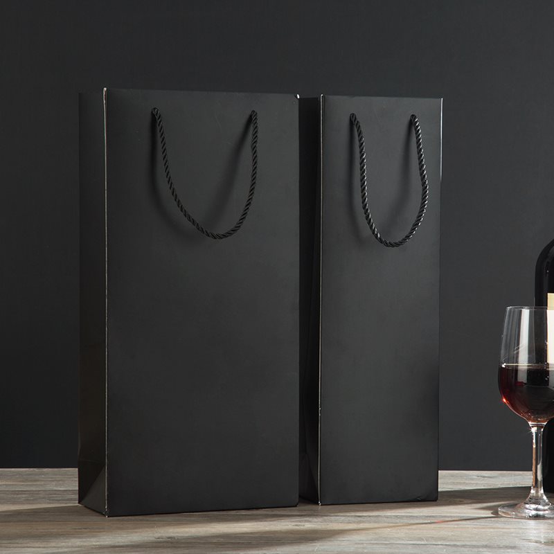Paper Wine Bags Double Bottles 170x350mm Black - 100/Pack - dimensions