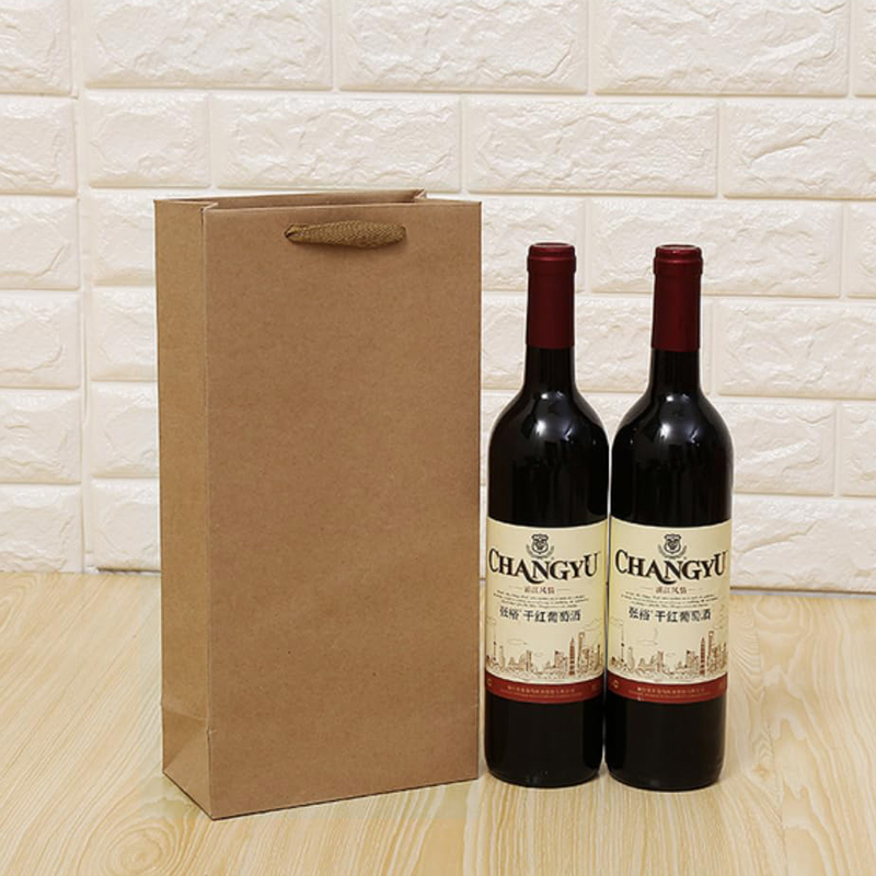 Paper Wine Bags Double Bottles 170x350mm Brown - 100/Pack - dimensions