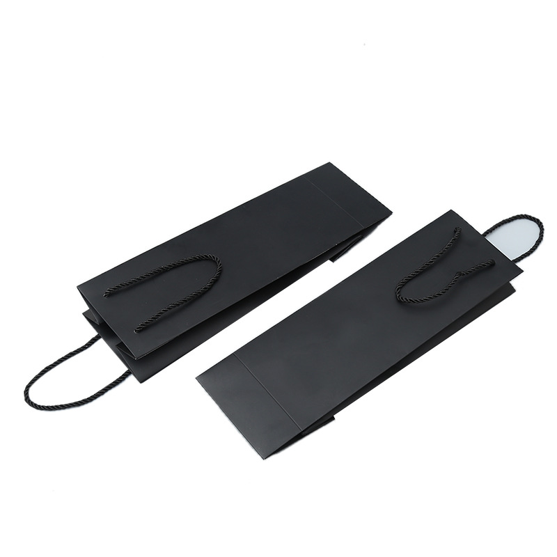 Paper Wine Bags Single Bottle 110x350mm Black - 50/Pack - dimensions