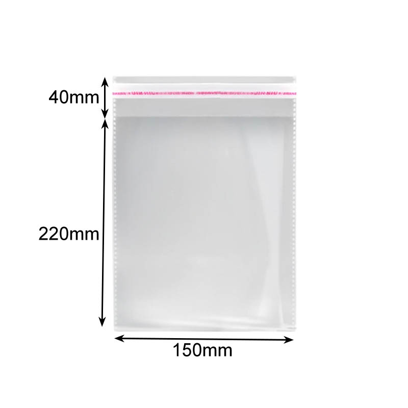 Peel and Seal Cellophane Bags 150x220mm - 1000/Pack - dimensions