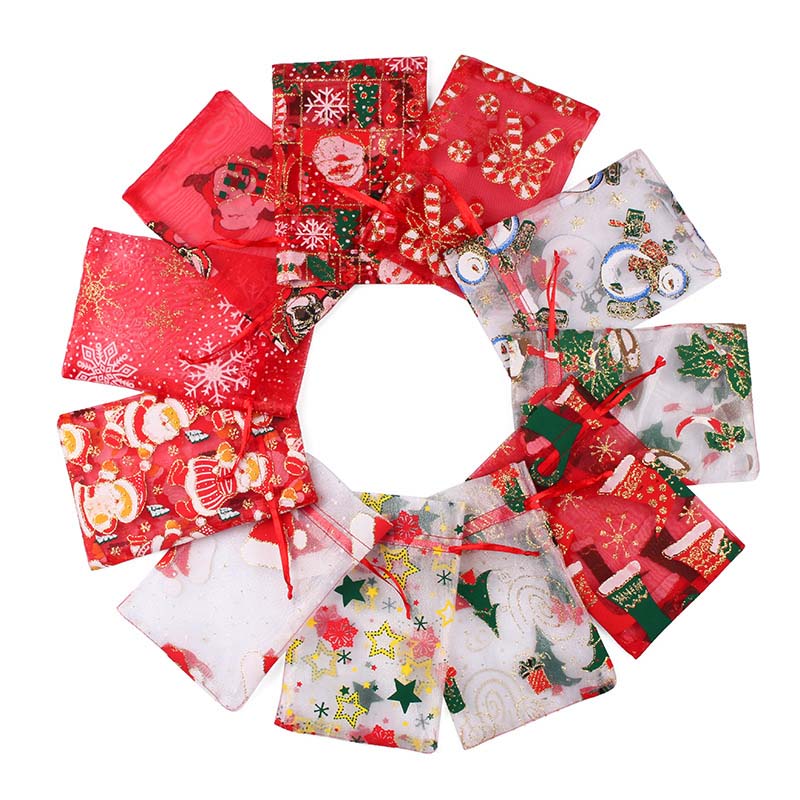Christmas Organza Bags Mixed Patterns - 50/Pack